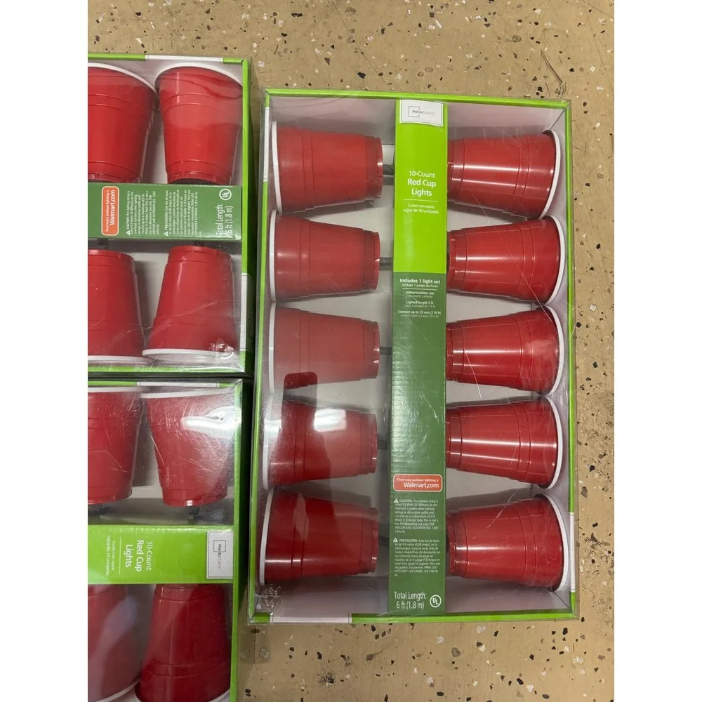 Lot of 3 Mainstays 10-Count Red Cup String Lights 6ft Indoor Outdoor Party Decor